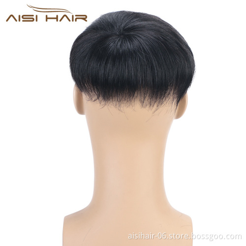 Aisi Hair 100% Human  Hair Men Toupee Human Hair Man Hairpieces Natural Black Machine Made Men Toupee with Clips
